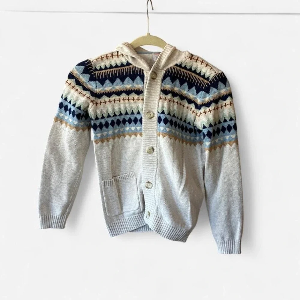 Gymboree‎ blue, cream & yellow Aztec pattern hooded cardigan Size 12 years